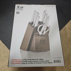 Cangshan Rainier Series German Steel Forged 8 piece knife Acacia block set White